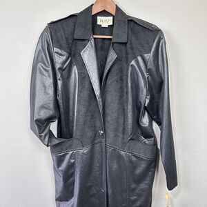 Vintage Noah's Flood Black Faux Leather Trench Coat Size M 90s Western Edgy Goth